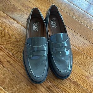 Grey patent loafers